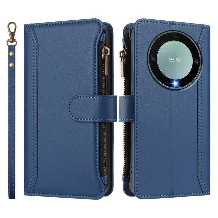 For Honor X9a 5G / Magic5 Lite Magnetic Closure 9 Card Slots Zipper Leather Case with Hand Strap