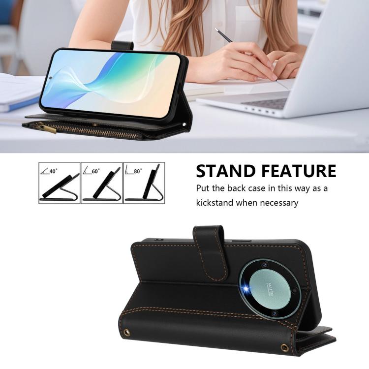 For Honor X9a 5G / Magic5 Lite Magnetic Closure 9 Card Slots Zipper Leather Case with Hand Strap