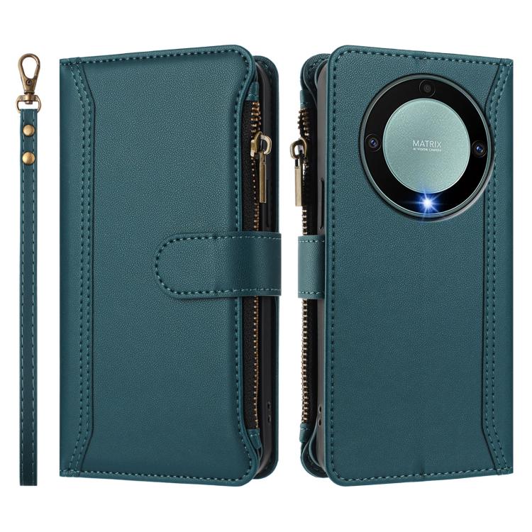 For Honor X9a 5G / Magic5 Lite Magnetic Closure 9 Card Slots Zipper Leather Case with Hand Strap