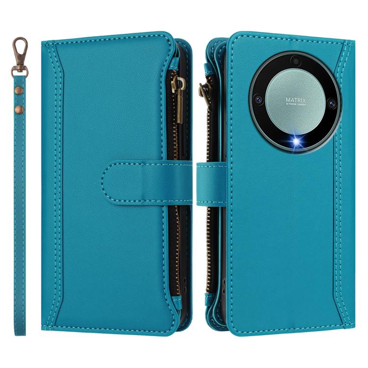 For Honor X9a 5G / Magic5 Lite Magnetic Closure 9 Card Slots Zipper Leather Case with Hand Strap