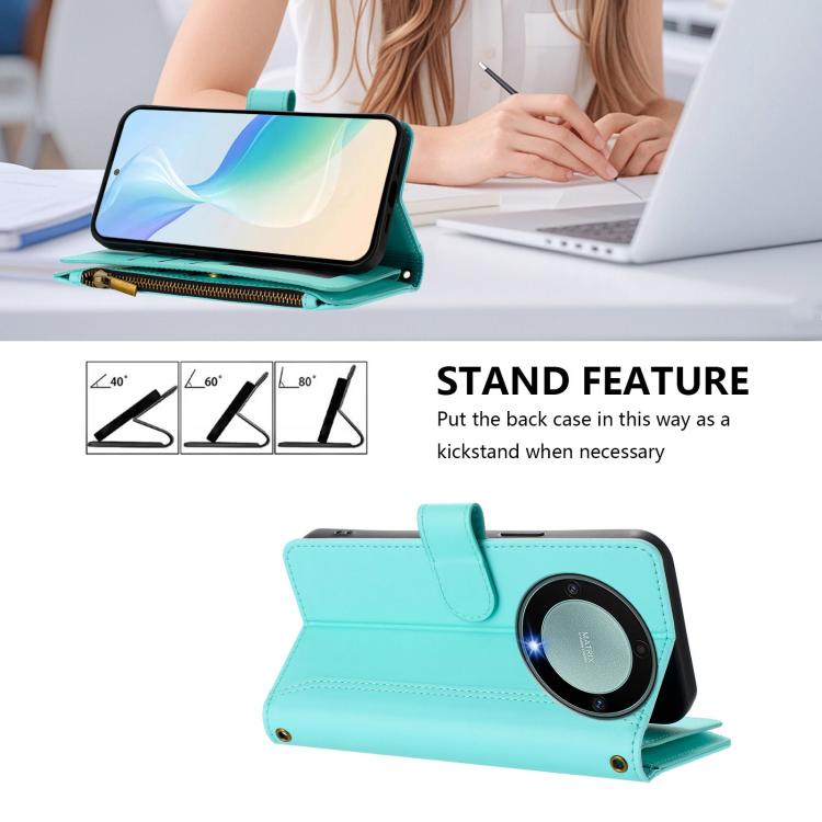 For Honor X9a 5G / Magic5 Lite Magnetic Closure 9 Card Slots Zipper Leather Case with Hand Strap