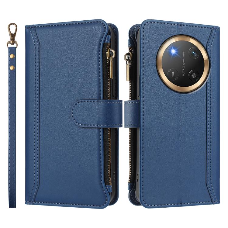 For Honor X9c 5G Global Magnetic Closure 9 Card Slots Zipper Leather Case with Hand Strap