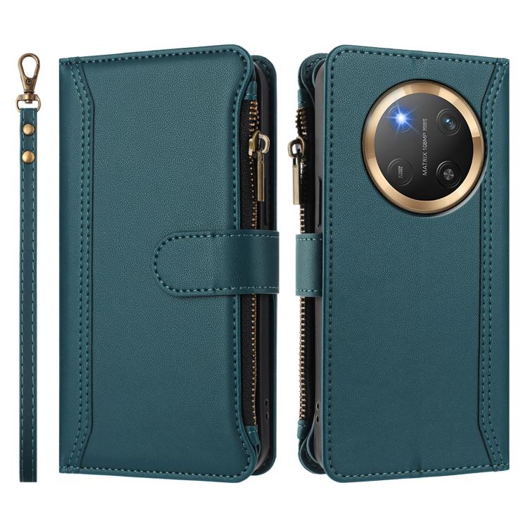 For Honor X9c 5G Global Magnetic Closure 9 Card Slots Zipper Leather Case with Hand Strap
