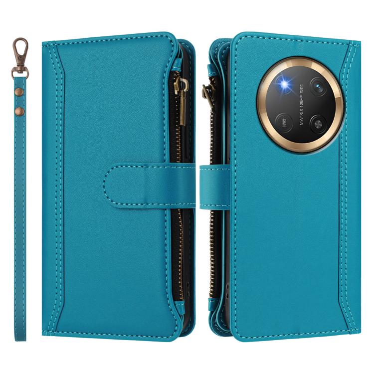 For Honor X9c 5G Global Magnetic Closure 9 Card Slots Zipper Leather Case with Hand Strap