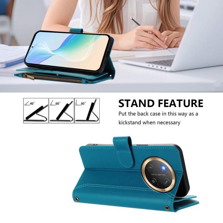 For Honor X9c 5G Global Magnetic Closure 9 Card Slots Zipper Leather Case with Hand Strap