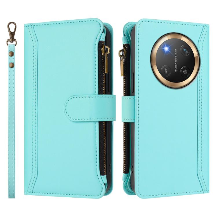 For Honor X9c 5G Global Magnetic Closure 9 Card Slots Zipper Leather Case with Hand Strap