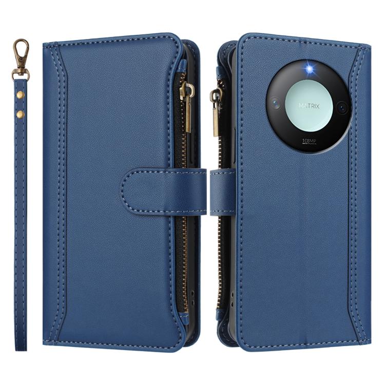 For Honor X9c Smart 5G Global Magnetic Closure 9 Card Slots Zipper Leather Case with Hand Strap
