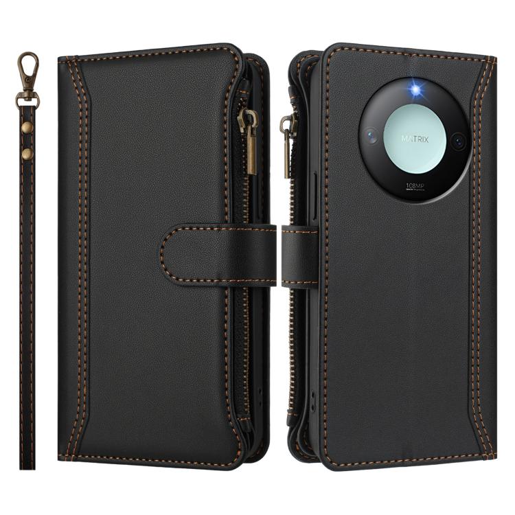 For Honor X9c Smart 5G Global Magnetic Closure 9 Card Slots Zipper Leather Case with Hand Strap