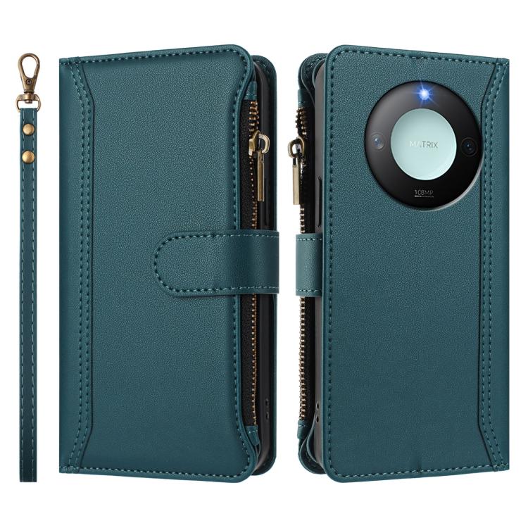 For Honor X9c Smart 5G Global Magnetic Closure 9 Card Slots Zipper Leather Case with Hand Strap