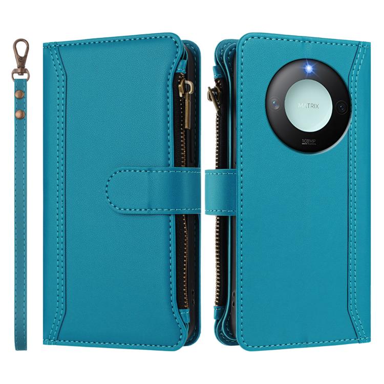 For Honor X9c Smart 5G Global Magnetic Closure 9 Card Slots Zipper Leather Case with Hand Strap