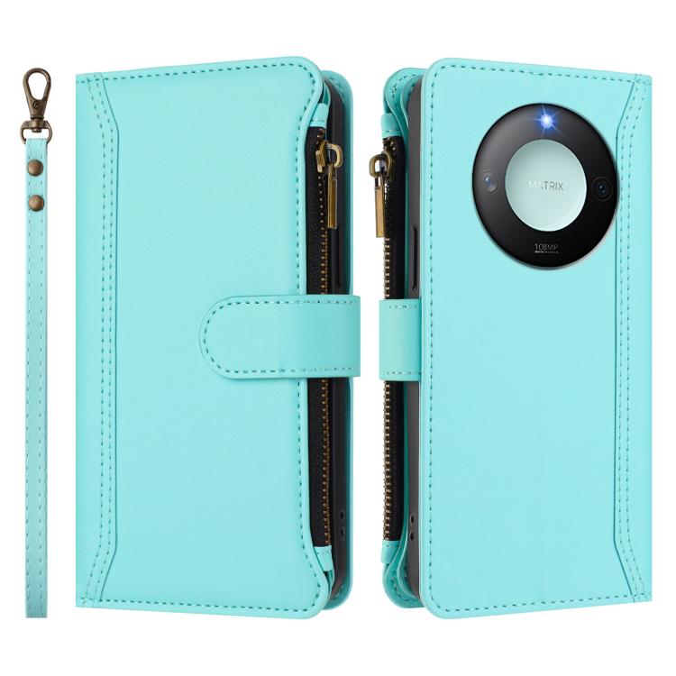 For Honor X9c Smart 5G Global Magnetic Closure 9 Card Slots Zipper Leather Case with Hand Strap