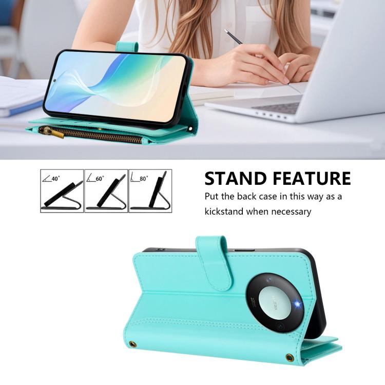 For Honor X9c Smart 5G Global Magnetic Closure 9 Card Slots Zipper Leather Case with Hand Strap