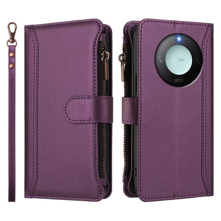 For Honor X9c Smart 5G Global Magnetic Closure 9 Card Slots Zipper Leather Case with Hand Strap