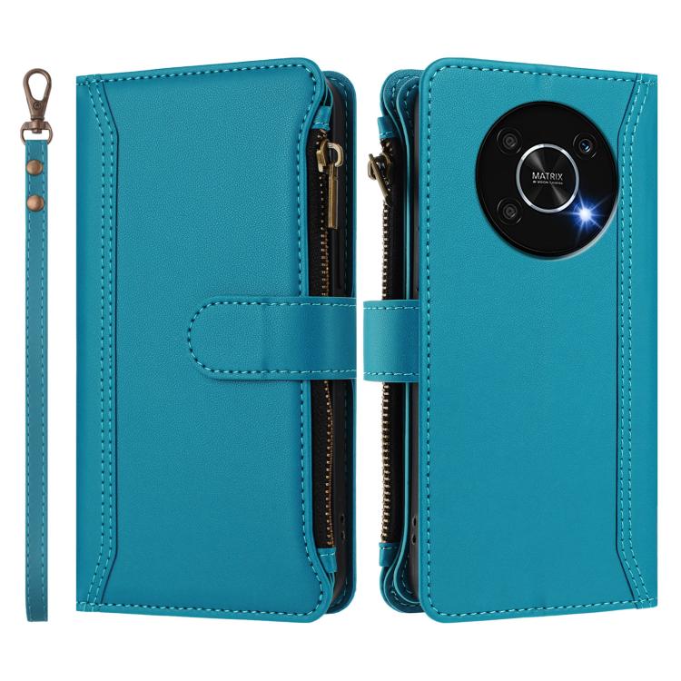 For Honor X30 5G / X9 5G / X9 4G Magnetic Closure 9 Card Slots Zipper Leather Case with Hand Strap