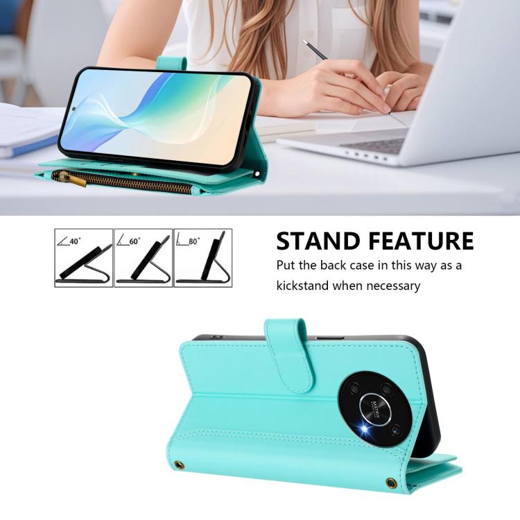 For Honor X30 5G / X9 5G / X9 4G Magnetic Closure 9 Card Slots Zipper Leather Case with Hand Strap