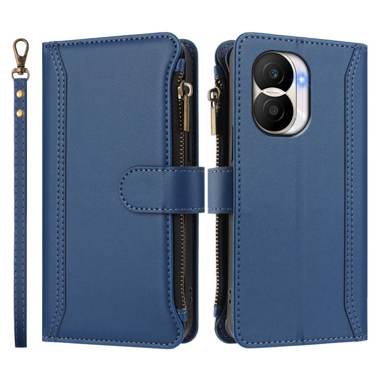 For Honor X40i 5G Magnetic Closure 9 Card Slots Zipper Leather Case with Hand Strap