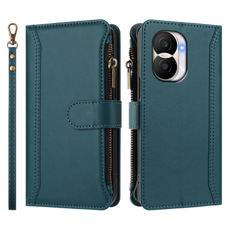 For Honor X40i 5G Magnetic Closure 9 Card Slots Zipper Leather Case with Hand Strap