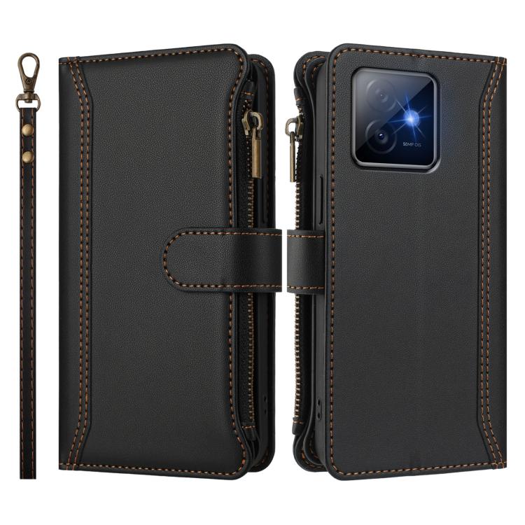 For Honor X60 GT 5G Magnetic Closure 9 Card Slots Zipper Leather Case with Hand Strap