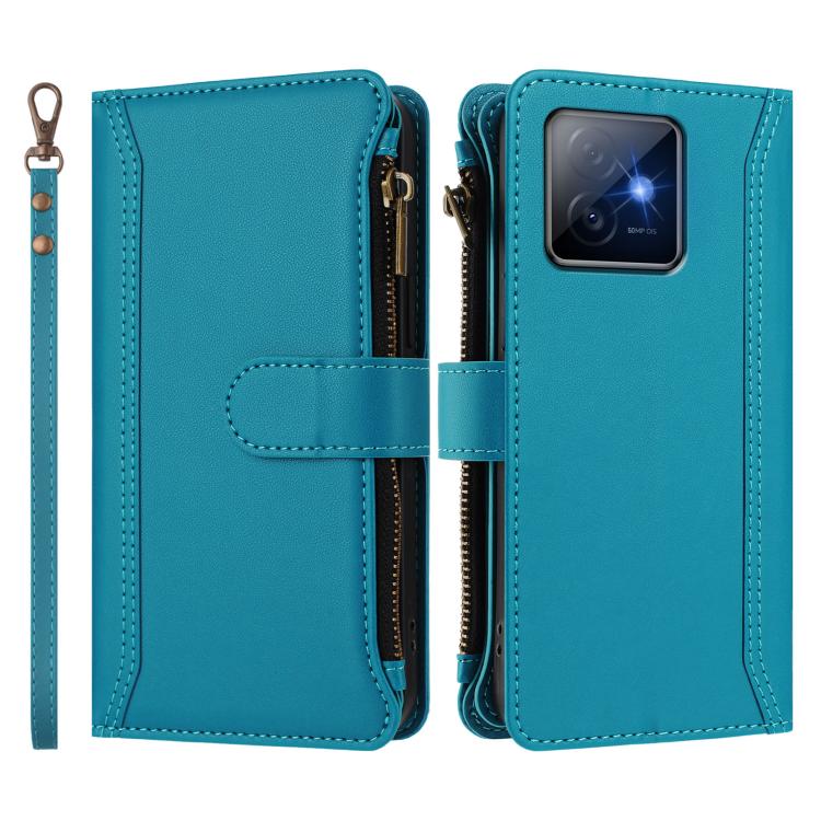 For Honor X60 GT 5G Magnetic Closure 9 Card Slots Zipper Leather Case with Hand Strap