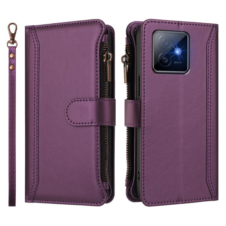 For Honor X60 GT 5G Magnetic Closure 9 Card Slots Zipper Leather Case with Hand Strap