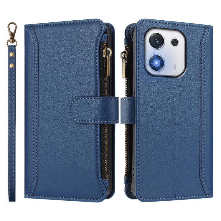 For Honor X70i 5G Magnetic Closure 9 Card Slots Zipper Leather Case with Hand Strap