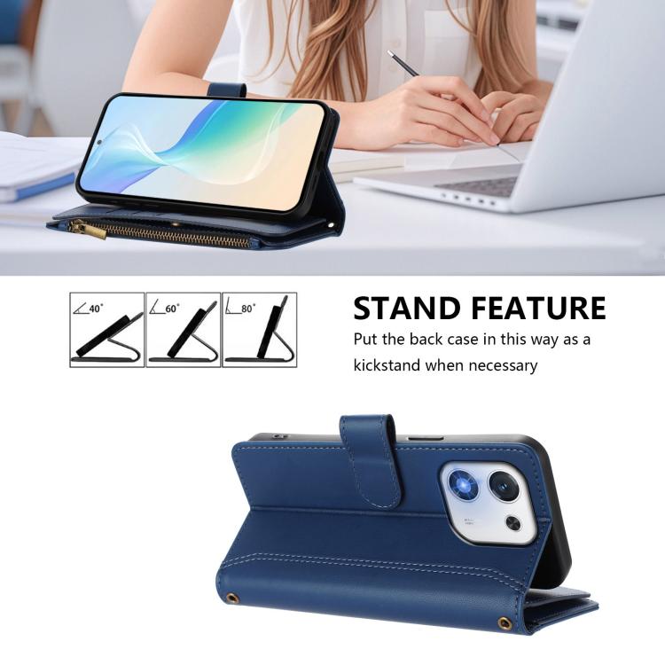 For Honor X70i 5G Magnetic Closure 9 Card Slots Zipper Leather Case with Hand Strap