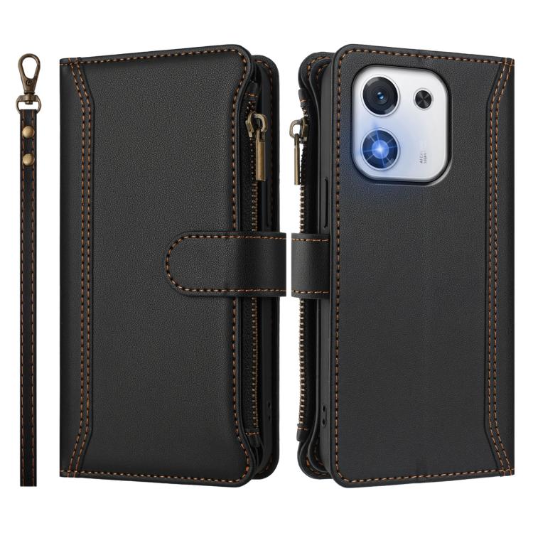 For Honor X70i 5G Magnetic Closure 9 Card Slots Zipper Leather Case with Hand Strap
