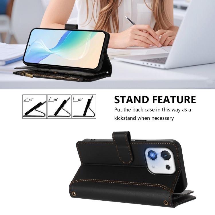 For Honor X70i 5G Magnetic Closure 9 Card Slots Zipper Leather Case with Hand Strap