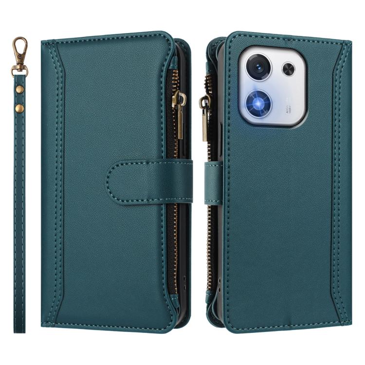 For Honor X70i 5G Magnetic Closure 9 Card Slots Zipper Leather Case with Hand Strap
