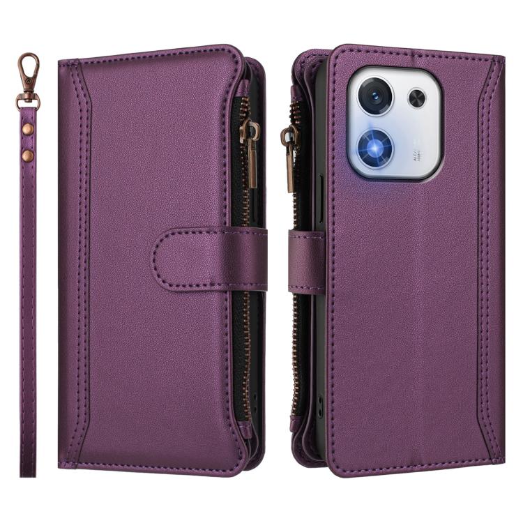 For Honor X70i 5G Magnetic Closure 9 Card Slots Zipper Leather Case with Hand Strap