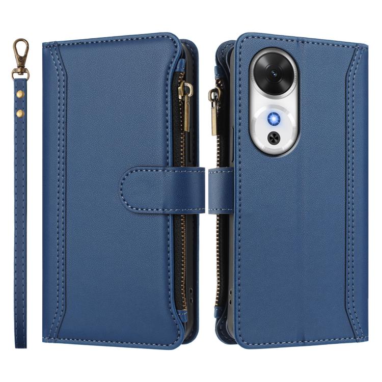 For Honor Play 60 5G Magnetic Closure 9 Card Slots Zipper Leather Case with Hand Strap