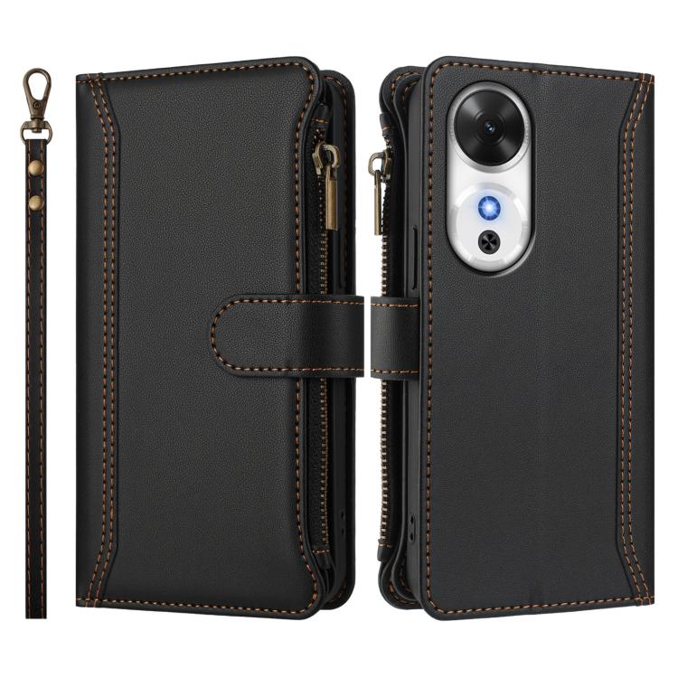For Honor Play 60 5G Magnetic Closure 9 Card Slots Zipper Leather Case with Hand Strap