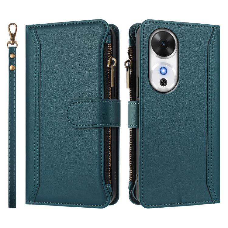 For Honor Play 60 5G Magnetic Closure 9 Card Slots Zipper Leather Case with Hand Strap