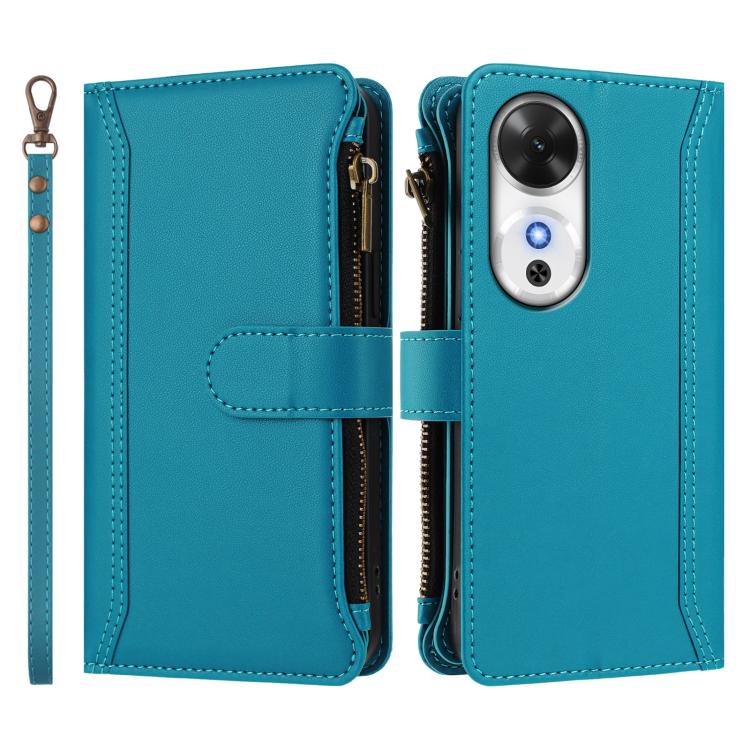 For Honor Play 60 5G Magnetic Closure 9 Card Slots Zipper Leather Case with Hand Strap