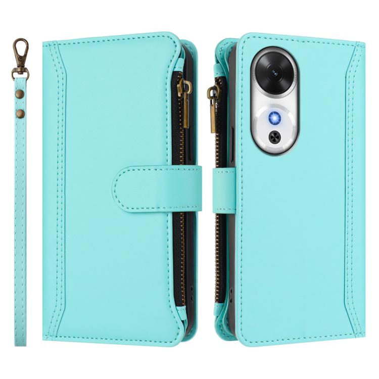 For Honor Play 60 5G Magnetic Closure 9 Card Slots Zipper Leather Case with Hand Strap