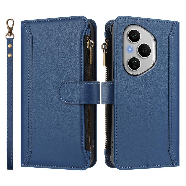 For Honor 400 Pro Global 160.8mm Magnetic Closure 9 Card Slots Zipper Leather Case with Hand Strap