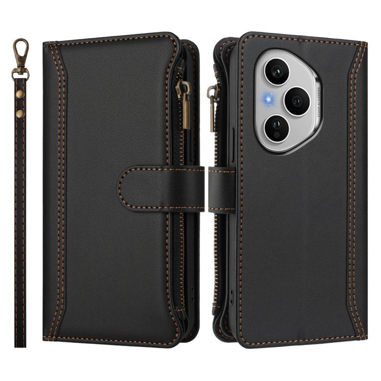 For Honor 400 Pro Global 160.8mm Magnetic Closure 9 Card Slots Zipper Leather Case with Hand Strap