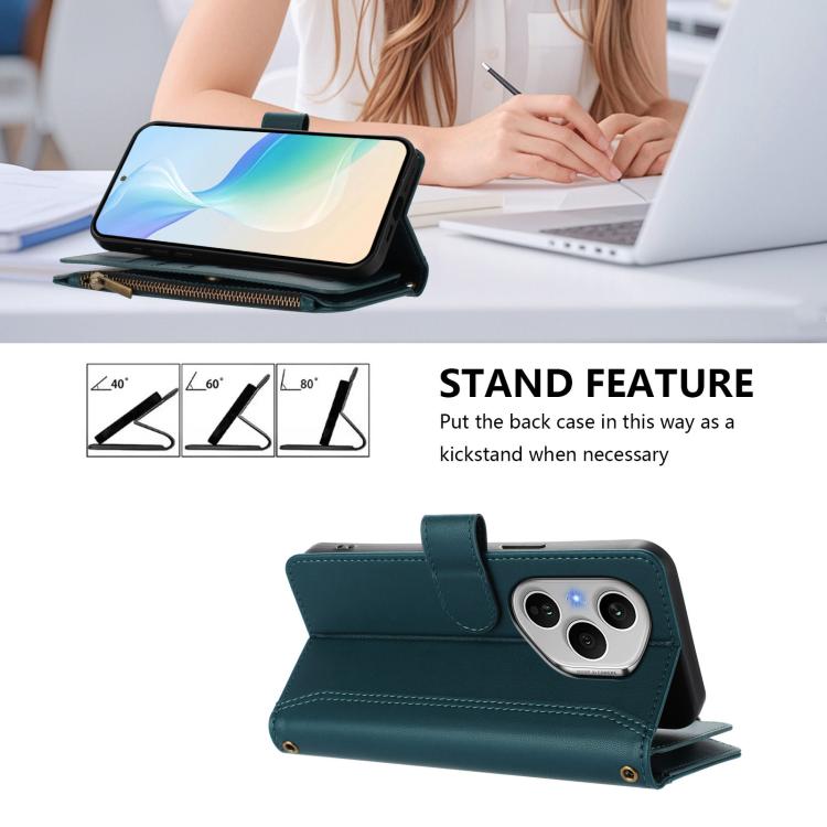 For Honor 400 Pro Global 160.8mm Magnetic Closure 9 Card Slots Zipper Leather Case with Hand Strap