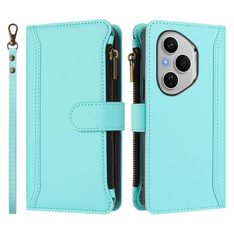 For Honor 400 Pro Global 160.8mm Magnetic Closure 9 Card Slots Zipper Leather Case with Hand Strap