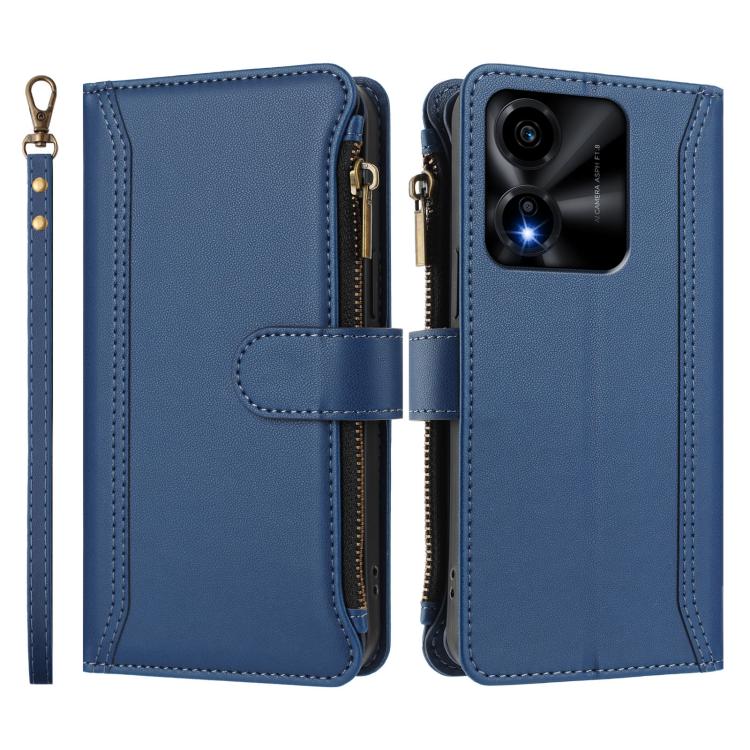 For Honor X5c Plus Magnetic Closure 9 Card Slots Zipper Leather Case with Hand Strap