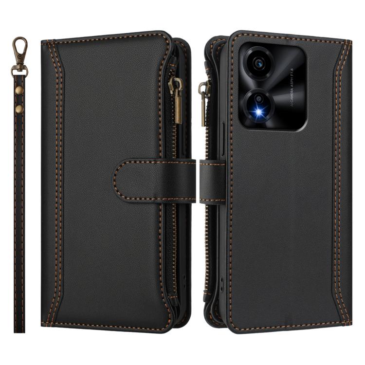For Honor X5c Plus Magnetic Closure 9 Card Slots Zipper Leather Case with Hand Strap