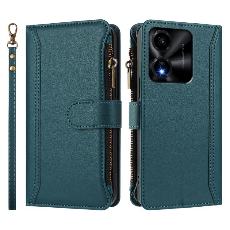 For Honor X5c Plus Magnetic Closure 9 Card Slots Zipper Leather Case with Hand Strap