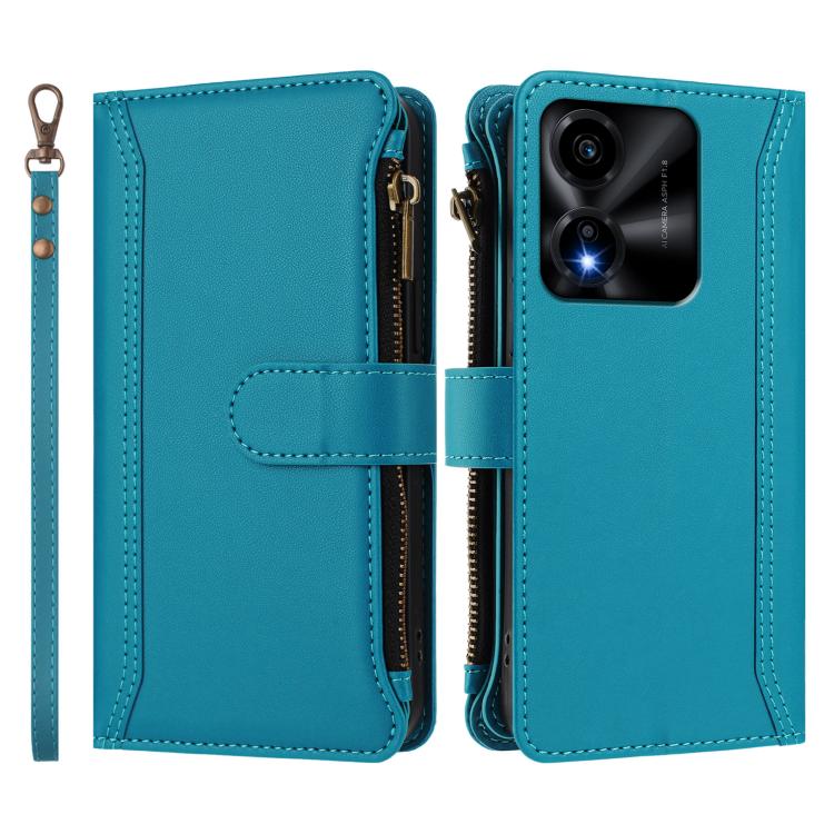For Honor X5c Plus Magnetic Closure 9 Card Slots Zipper Leather Case with Hand Strap