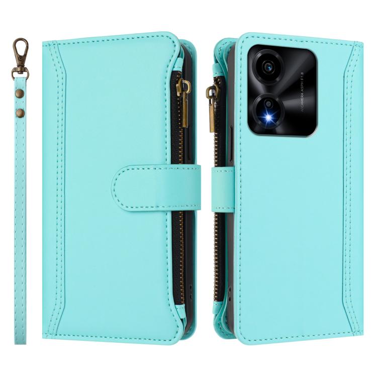 For Honor X5c Plus Magnetic Closure 9 Card Slots Zipper Leather Case with Hand Strap