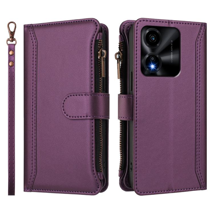 For Honor X5c Plus Magnetic Closure 9 Card Slots Zipper Leather Case with Hand Strap