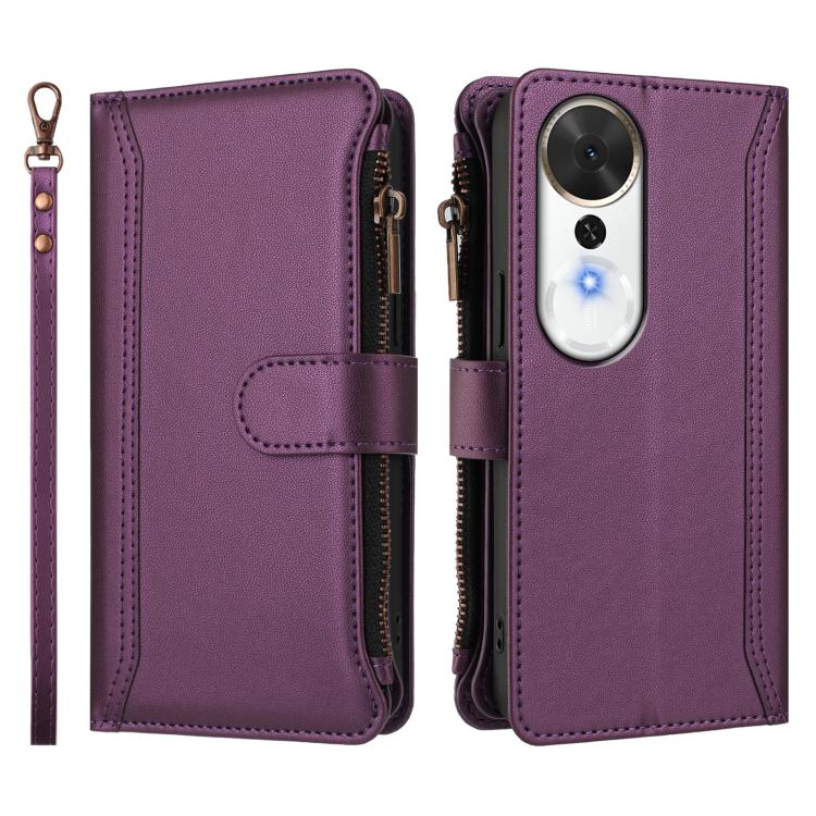 For Honor Play 70 Plus Magnetic Closure 9 Card Slots Zipper Leather Case with Hand Strap
