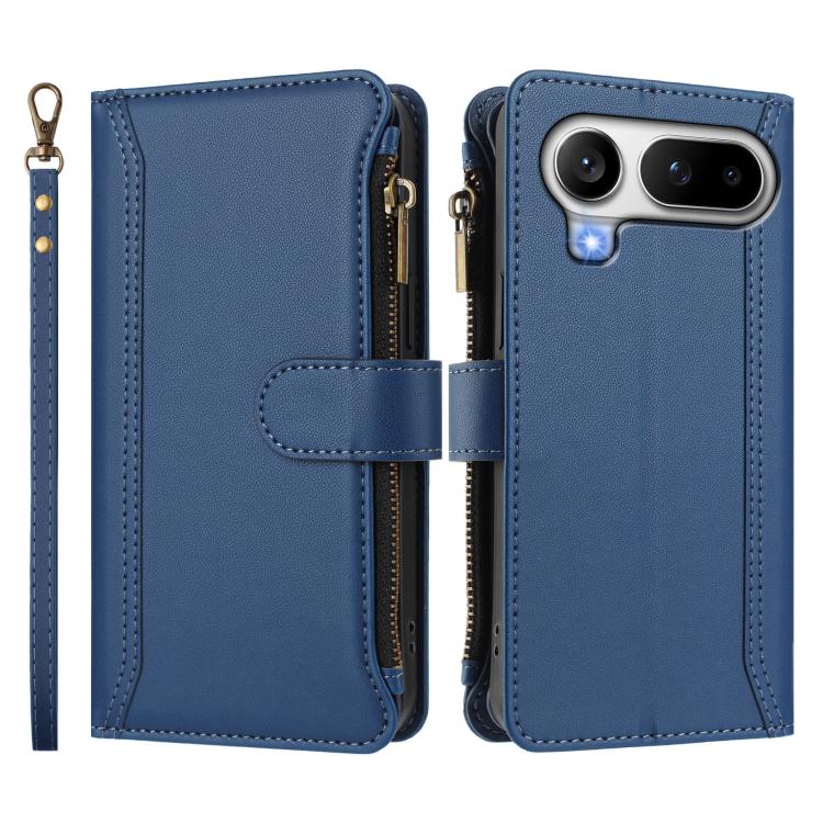 For Honor Magic8 Pro Air Magnetic Closure 9 Card Slots Zipper Leather Case with Hand Strap