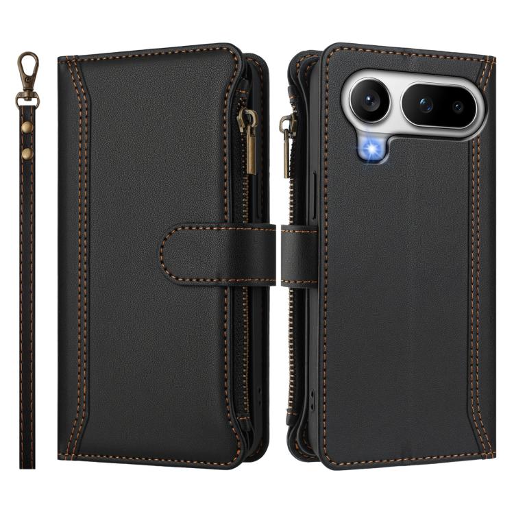 For Honor Magic8 Pro Air Magnetic Closure 9 Card Slots Zipper Leather Case with Hand Strap
