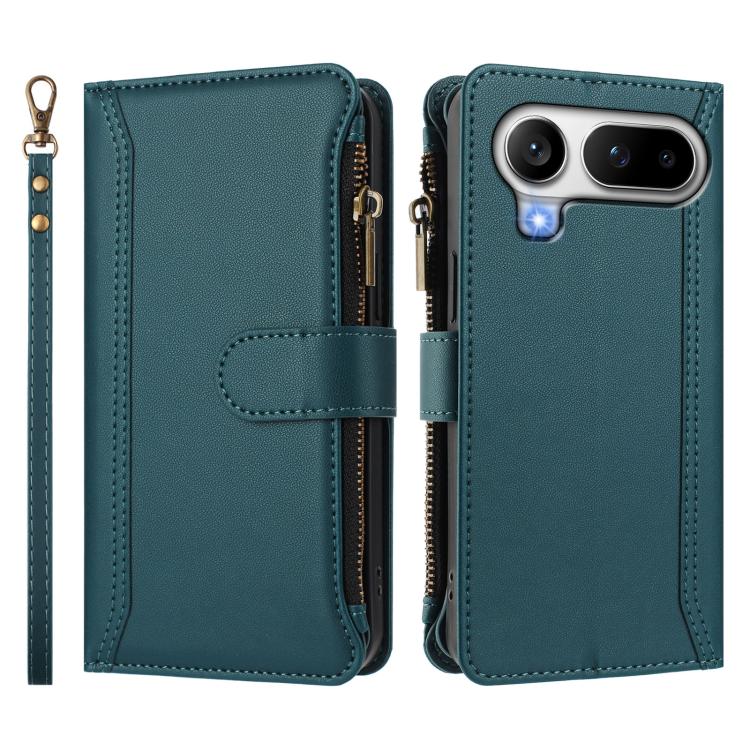 For Honor Magic8 Pro Air Magnetic Closure 9 Card Slots Zipper Leather Case with Hand Strap
