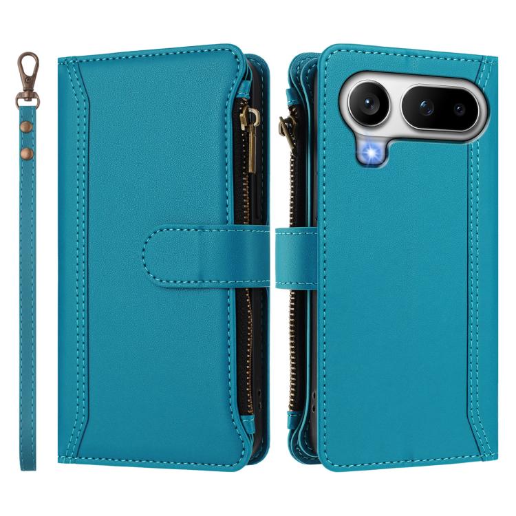 For Honor Magic8 Pro Air Magnetic Closure 9 Card Slots Zipper Leather Case with Hand Strap